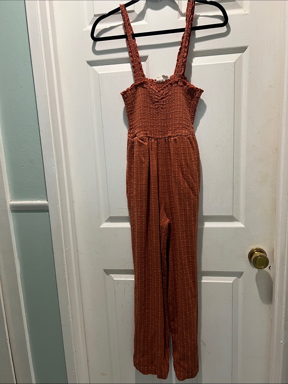 Roxy Rust Smocked Wide-Leg Jumpsuit